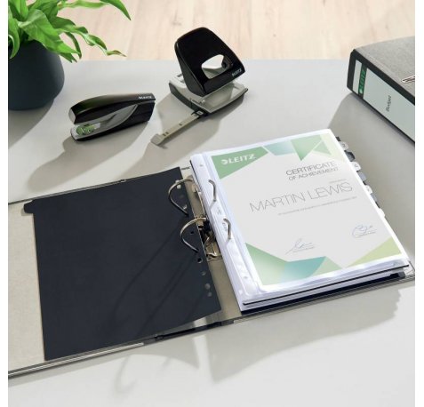 Leitz Archivador Palanca Leitz 180° Clasico Jaspeado - A4, 50mm - Mecanismo 180° - Negro Clima Compensado - Certificacion Blue Angel y Fsc
