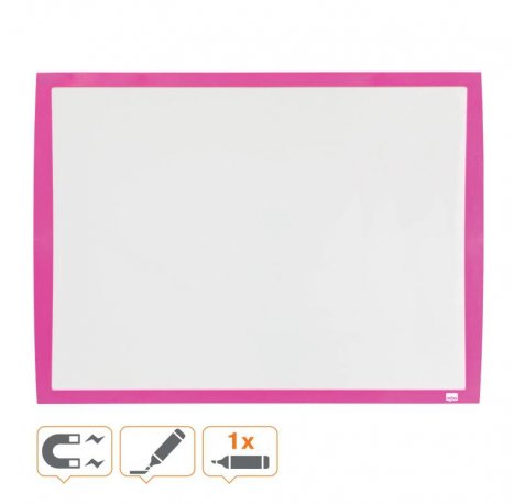 Nobo Pizarra Blanca Magnetica Pequeña 585x430 - Colores Vibrantes - Accesorios Incluidos - Fucsia