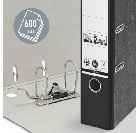 Leitz Archivador Palanca Leitz 180° Clasico Jaspeado - A4, 50mm - Mecanismo 180° - Negro Clima Compensado - Certificacion Blue Angel y Fsc