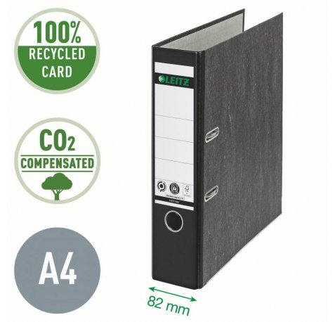 Leitz Archivador Palanca Leitz 180° Clasico Jaspeado - A4, 50mm - Mecanismo 180° - Negro Clima Compensado - Certificacion Blue Angel y Fsc