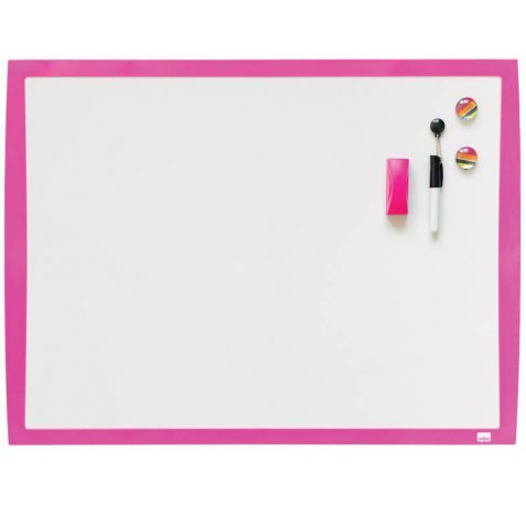 Nobo Pizarra Blanca Magnetica Pequeña 585x430 - Colores Vibrantes - Accesorios Incluidos - Fucsia