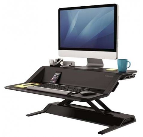 Fellowes Sit-Stand Lotus Estación de Trabajo - 22 Ajustes en Altura - Ofrece una Maxima Estabilidad - Dos Amplias Superficies - Color Negro