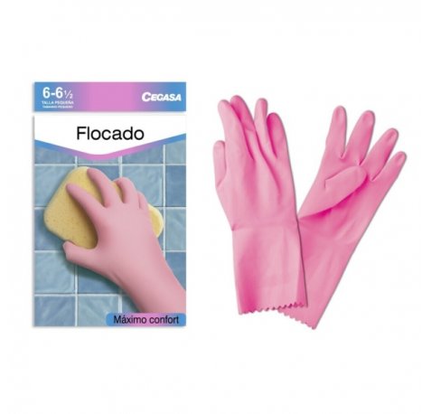 Cegasa Guantes de Latex Talla P 6-6 1/2 - Flocados - Uso General, Domestico, Limpieza - Color Rosa