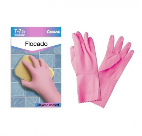 Cegasa Guantes de Latex Talla M 7-7 1/2 - Flocados - Uso General, Domestico, Limpieza - Color Rosa