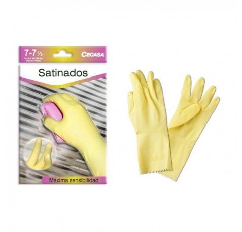 Cegasa Guantes de Latex Talla M 7-7 1/2 - Satinados - Uso General, Domestico, Limpieza - Espesor en Palma de 0,45mm - Color Amarillo