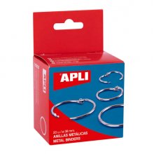 Apli Anillas Articuladas Metalicas 38mm - Acabado Niquelado Duradero - Ideal para Encuadernacion y Scrapbooking - Caja con 20 Anillas