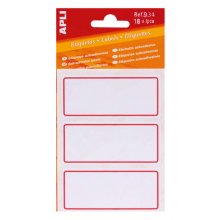 Apli Etiquetas Adhesivas Escolares Basicas - Tamaño 78x34mm - Ribete Rojo - 6 Hojas (18 Etiquetas) - Adhesivo Permanente de Alta Calidad - Escritura Ordenada - Color Blanco (10 uds)