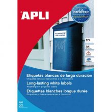Apli Etiquetas Permanentes Blancas 105 x 148 mm - 20 Hojas - Resistentes Intemperie