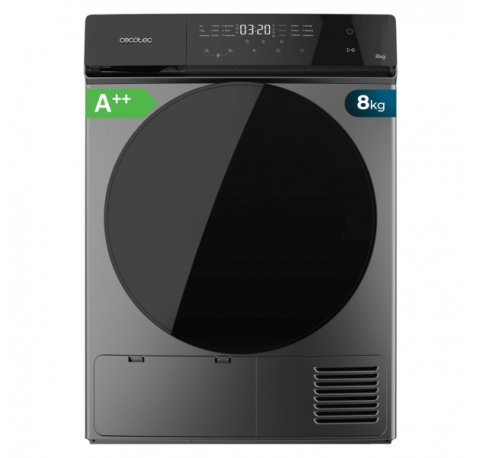 Cecotec Bolero DressCode Dry 8400 Steel Max Secadora con Bomba de Calor de 8kg - 15 Programas Multifuncion - Tambor de Acero Inoxidable - Bloqueo de Seguridad - 60x64x85cm - Color Gris y Negro