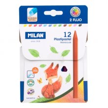 Milan Plastipastel Pack de 12 Ceras de Colores Triangulares - Contiene 2 Ceras Fluo - Colores Surtidos