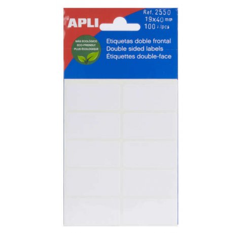 Apli Etiquetas Doble Frontal Blancas 19.0 x 40.0mm
