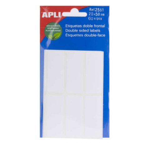 Apli Etiquetas Doble Frontal Blancas 20.0 x 50.0mm