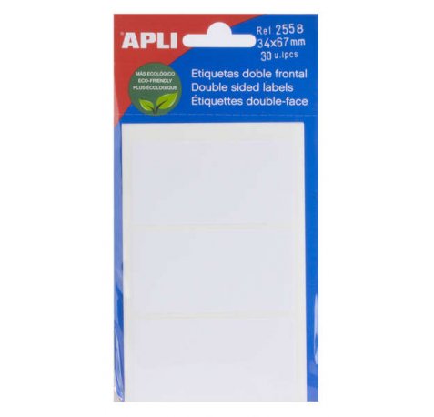 Apli Etiquetas Doble Frontal Blancas 34.0 x 67.0mm