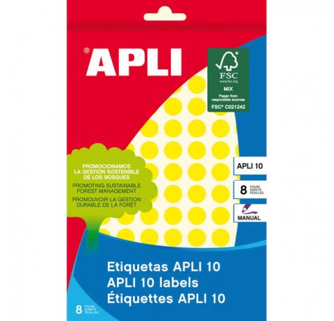 Apli Etiquetas 10 Amarillas Ø 10mm 8 Hojas
