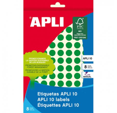 Apli Etiquetas 10 Verdes Ø 10mm 8 Hojas
