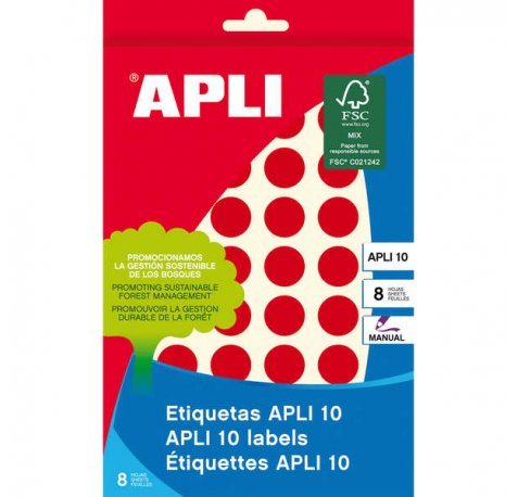 Apli Etiquetas 10 Rojas Ø 16mm 8 Hojas