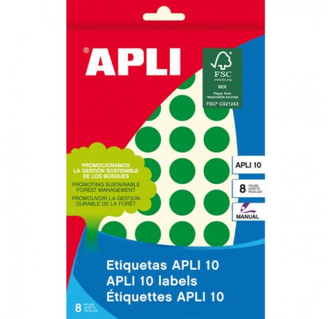 Apli Etiquetas 10 Verdes Ø 16mm 8 Hojas