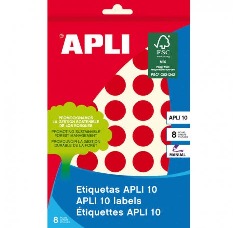 Apli Etiquetas 10 Rojas Ø 19mm 8 Hojas