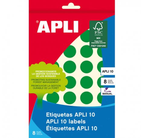Apli Etiquetas 10 Verdes Ø 19mm 8 Hojas
