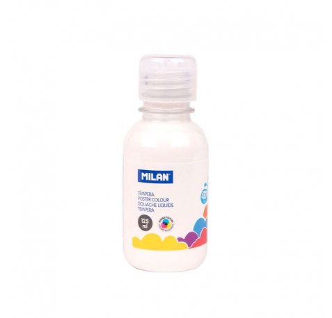 Milan Botella de Tempera 125ml - Tapon Dosificador - Secado Rapido - Mezclable - Color Blanco (6 uds)