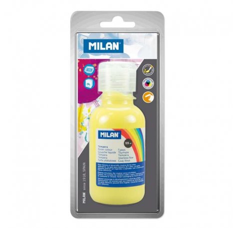 Milan Botella de Tempera - 125ml - Tapon Dosificador - Secado Rapido - Mezclable - Color Amarillo Limon