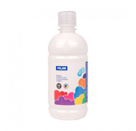 Milan Botella de Tempera - 500ml - Tapon Dosificador - Secado Rapido - Mezclable - Color Blanco