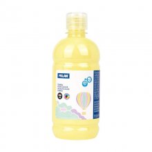 Milan Botella de Tempera 500ml - Tapon Dosificador - Secado Rapido - Mezclable - Color Amarillo Pastel (6 uds)