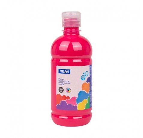 Milan Botella de Tempera - 500ml - Tapon Dosificador - Secado Rapido - Mezclable - Color Magenta