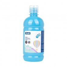 Milan Botella de Tempera 500ml - Tapon Dosificador - Secado Rapido - Mezclable - Color Azul Claro Pastel (6 uds)