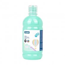 Milan Botella de Tempera 500ml - Tapon Dosificador - Secado Rapido - Mezclable - Color Verde Pastel (6 uds)