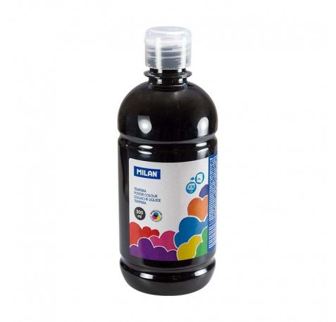 Milan Botella de Tempera - 500ml - Tapon Dosificador - Secado Rapido - Mezclable - Color Negro