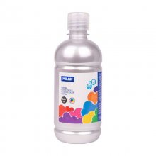 Milan Botella de Tempera - 500ml - Tapon Dosificador - Secado Rapido - Mezclable - Color Plata