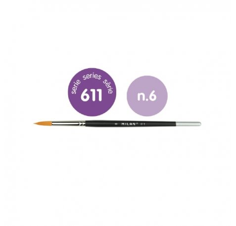 Milan 612 Premium Synthetic Pack de 6 Pinceles Redondos Numero 6 - Bolsa con Colgador - Pelo Sintetico - Mango Corto - Color Negro