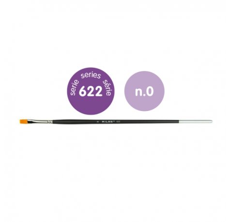 Milan 612 Premium Synthetic Pack de 6 Pinceles Planos Numero 0 - Bolsa con Colgador - Pelo Sintetico - Mango Largo - Color Negro
