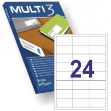 Multi3 Pack de 2.400 Etiquetas Rectangulares TamaÃ±o 64,6x33,8mm - 100 Hojas por 24 Etiquetas - Adhesivo Permanente - Cantos Rectos - Color Blanco