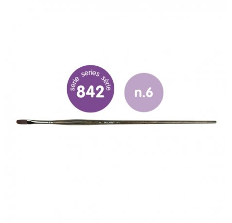 Milan 842 Pack de 6 Pinceles Lengua de Gato Numero 6 - Bolsa con Colgador - Pelo Sintetico - Mango Ergonomico - Color Madera Oscuro
