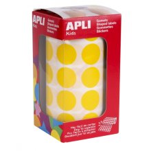 Apli Rollo de 1.770 Gomets Redondos Ã? 20mm - Adhesivo Permanente con Base de Agua - Libre de Disolventes - Color Amarillo