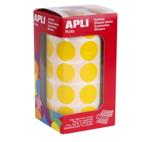 Apli Rollo de 1.770 Gomets Redondos Ã? 20mm - Adhesivo Permanente con Base de Agua - Libre de Disolventes - Color Amarillo