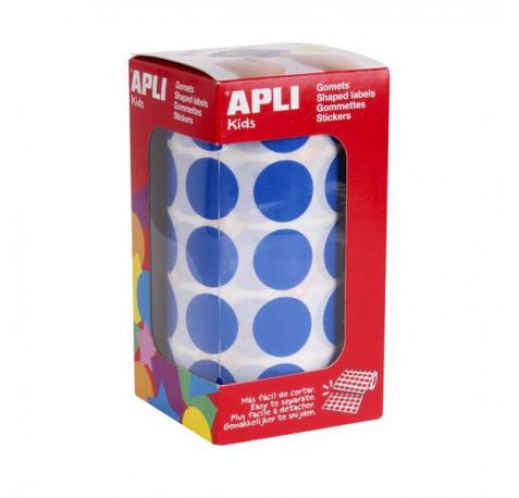 Apli Rollo de 1770 Gomets Redondos Azules - Ø 20mm - Adhesivo Permanente - Desarrolla Habilidades y Capacidades en Niños
