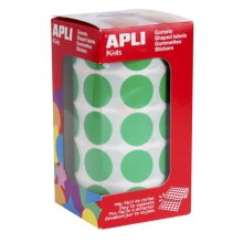 Apli Rollo de 1.770 Gomets Redondos Ã? 20mm - Adhesivo Permanente con Base de Agua - Libre de Disolventes - Color Verde