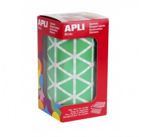 Apli Rollo de Gomets Triangulares - Adhesivo Permanente - 2.832 Gomets - Adhesivo Base Agua  - Color Verde