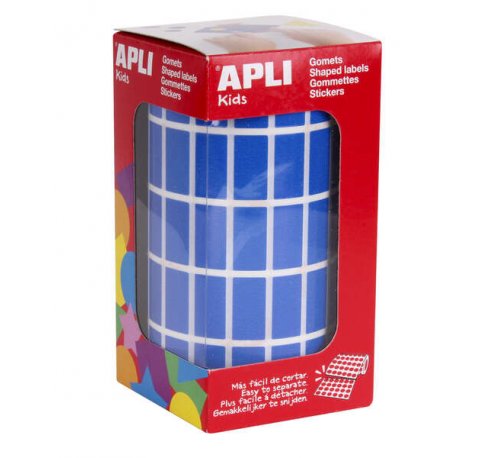 Apli Gomets Rectangulares Azules - 20x10mm - 59 Hojas Pretroqueladas - 3540 Unidades por Rollo - Ideal para Actividades Infantiles - Cumple Normas EN-71 y FSC