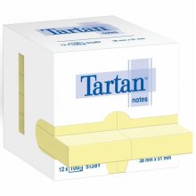 Tartan Pack de 12 Blocs de 100 Notas Adhesivas Reposicionables 51x38mm - 100% PEFC - Color Amarillo Claro