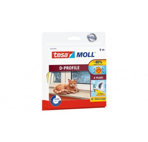 Tesa Moll Classic D-Perfil Burlete para Ventanas Perfil D 6m x 9mm x 4mm - Color Blanco