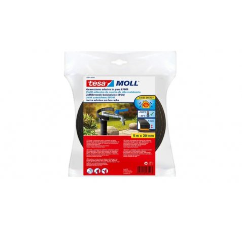 Tesa Moll Perfil Aislante Multiusos 5m x 20mm x 5mm - Fabricado en Caucho EPDM - Color Negro