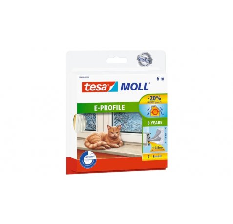 Tesa Moll Classic E-Perfil Burlete para Ventanas Perfil E 6m x 9mm x 4mm - Color Blanco