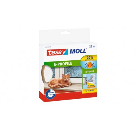 Tesa Moll Classic E-Perfil Burlete para Ventanas Perfil E 25m x 9mm x 4mm - Color Blanco