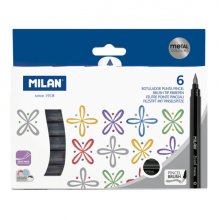 Milan Pack de 6 Rotuladores Punta Pincel Colores Metalizados - Tinta al Agua - Punta de Pincel 0.5 a 6mm - Colores Surtidos Milan Pack de 6 Rotuladores Punta Pincel Colores Metalizados - Tinta al Agua - Punta de Pincel 0.5 a 6mm - Colores Surtidos