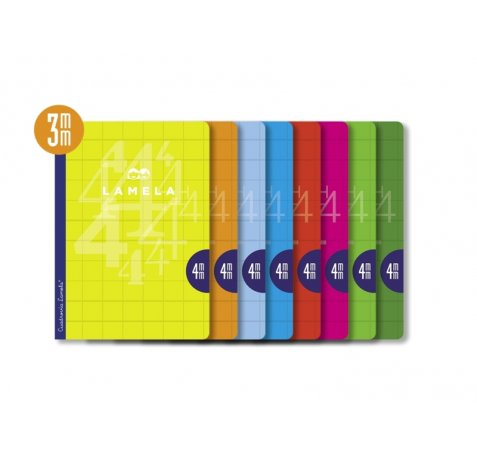 Lamela Pack de 10 Libretas Grapadas con 50 Hojas de 90g/m2 con Margen - Formato A4 - Pauta Cuadrovia de 3mm - Cubierta de Cartoncillo Plastificado - Papel Offset Blanco Extra - Colores Surtidos