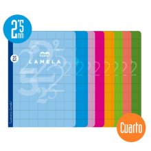 Lamela Pack de 10 Libretas Grapadas con 50 Hojas de 70g/m2 con Margen - Formato Cuarto - Pauta Cuadrovia de 2.5mm - Cubierta de Cartoncillo Plastificado - Papel Offset Blanco Extra - Colores Surtidos